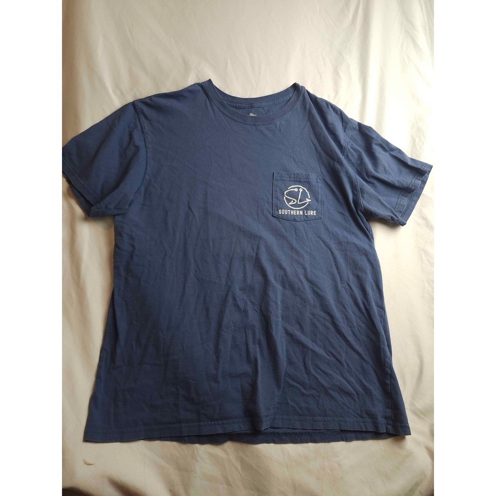 Southern Lure Mens Bass Destruction Fishing Pocket T-Shirt Blue Large Cotton‎